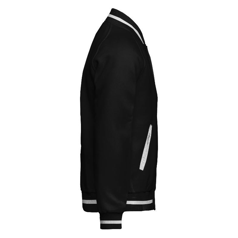 Fleece right of Reversible Varsity Jacket  in Black and White with ribbing in Black and White