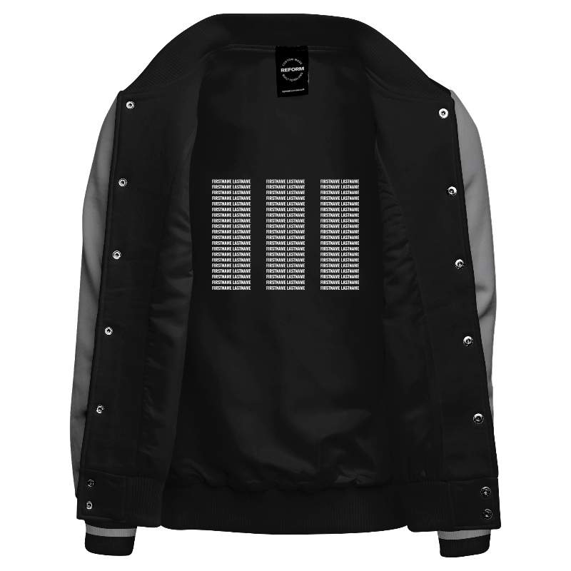 Inside lining of Fleece Varsity Jacket with Black lining and decoration on inside lining