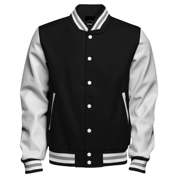 Jaket varsity white pu leather faux best sale