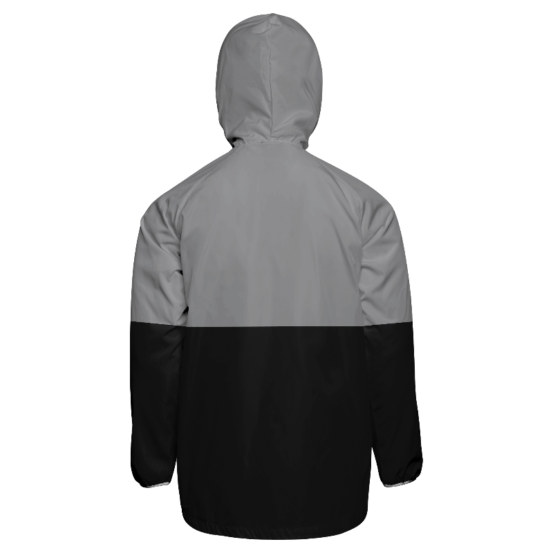 Back of Windbreaker Jacket in Light Grey and White with Black and Light Grey stripes