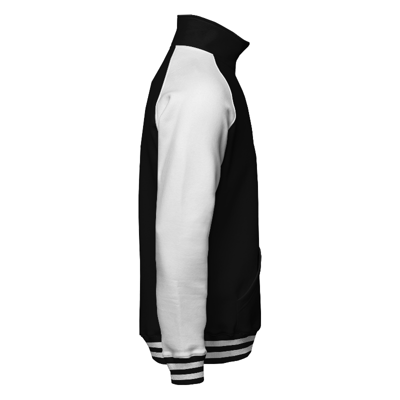 Right of Quarter-Zip Sweater in Black with White sleeves and ribbing in Black and White